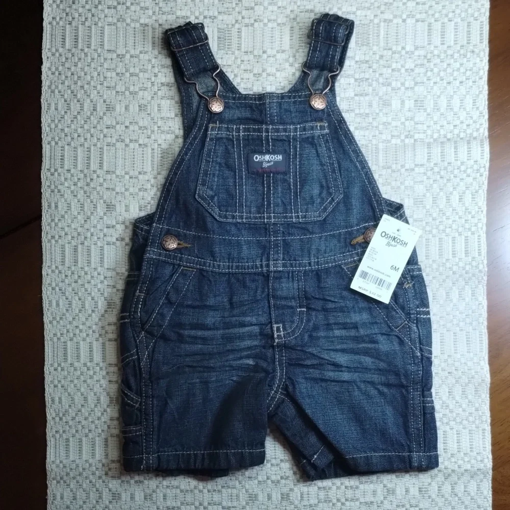 OshKosh B'gosh Denim Shortalls Overalls Dark Wash Size 6M